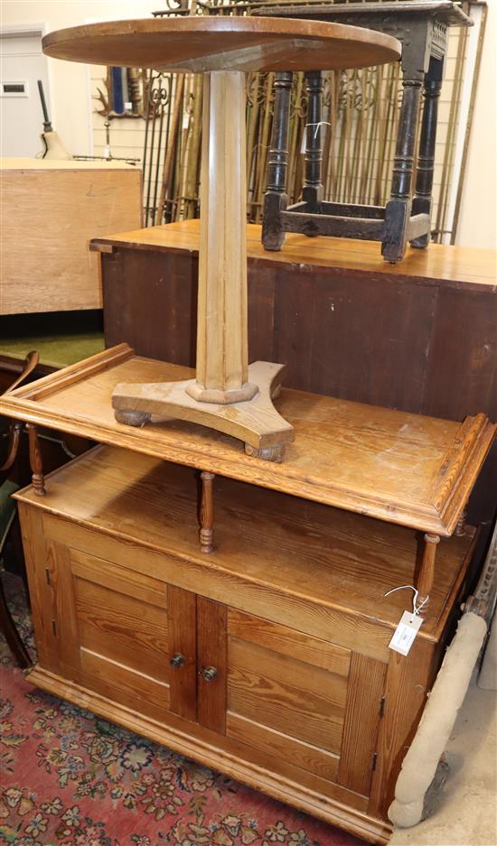 A Victorian pitch pine buffet and a pedestal table W.99cm and 60cm